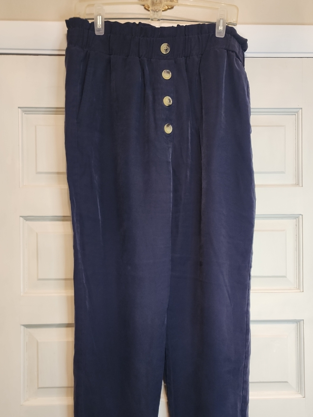 ZARA Baggy Navy Pants Button-Front Deep Pockets Elastic Waist Loose Fit